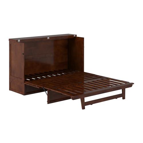 AFI, Tucson Queen Wood Murphy Bed Chest with 6" Mattress, Storage Drawer & Built-in USB Charger, Walnut AFI