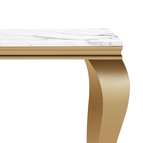 Modern Rectangular White Faux Marble Console Table, 0.71" Thick Faux Marble Top, 4 Stainless Steel Legs with Gold Mirrored Finish for Living Room (White6) ShopBOPP
