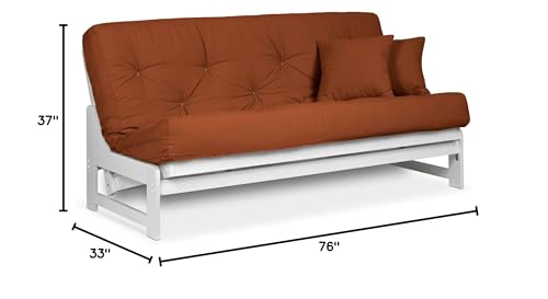 Nirvana Futons Arden Armless White Wood Futon Frame Only, Full or Queen Size - Solid Hardwood Sofa Bed Frame Construction, Space Saving Design Ideal for Small Rooms and Dorms Nirvana Futons