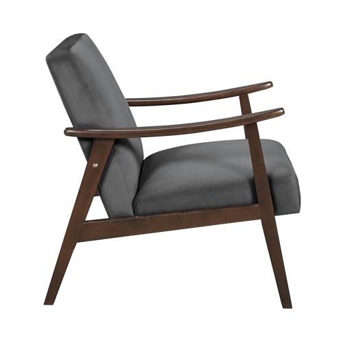Lexicon Mid Century Modern Chair Velvet Accent Chair for Living Room Chair w/Solid Wood Armrests and Legs, Cushioned Seat and Backrest, Reading Chair and Lounge Chair for Bedrooms/Studios, Dark Grey Lexicon