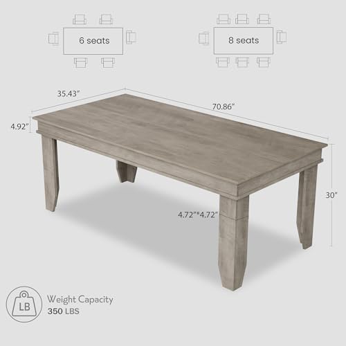 GarveeHome Farmhouse Dining Table for 6-8 People, 71 in Long Kitchen Tables with Wooden Sturdy Frame, 6 ft Large Rectangular Dinner Table for Dining Room, Kitchen, Grey, 71" Non-extendable GarveeHome