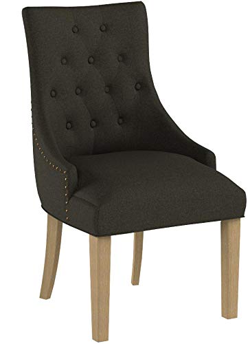 Roundhill Furniture C169CC Button Tufted Solid Wood Wingback Hostess Chairs with Nail Heads, Set of 2, Charcoal Roundhill Furniture