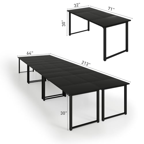Bonzy Home 18FT Conference Table Set of 6, Modern Large Meeting Table Office Desks for 22 Person, Long Rectangle Table with Sturdy Metal Frame, 213" D x 64" W x 30" H, Black Bonzy Home