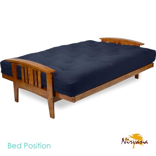 Nirvana Futons Westfield Futon Set - Queen Size, Frame, 8" Mattress, Twill Navy Blue Cover Nirvana Futons