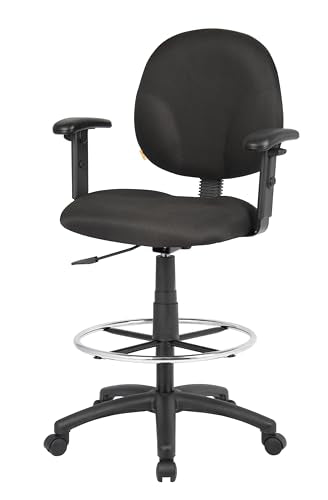 Boss Office Products B1691-BK Stand Up Fabric Drafting Stool with Adjustable Arms in Black Boss Office Products