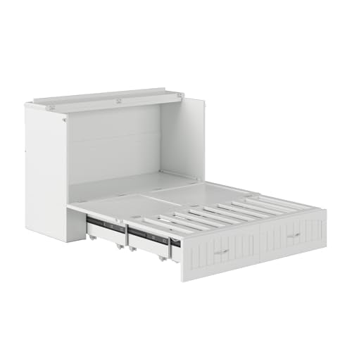 AFI, Southampton Murphy Bed Chest Full with 6" Mattress, Built-in USB Charger & Storage Drawer, White AFI
