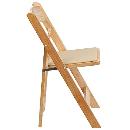 EMMA + OLIVER 2 Pack Natural Wood Folding Chair with Vinyl Padded Seat EMMA + OLIVER