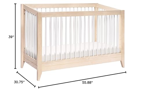 Babyletto Sprout 4-in-1 Convertible Crib with Toddler Bed Conversion Kit in Washed Natural and White, Greenguard Gold Certified babyletto