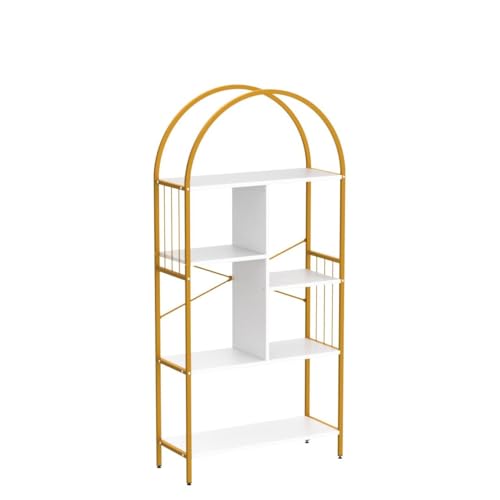 YITAHOME 5-Tier Gold Arched Bookshelf - Elegant White & Gold Storage Rack for Home, Office, and Living Space YITAHOME