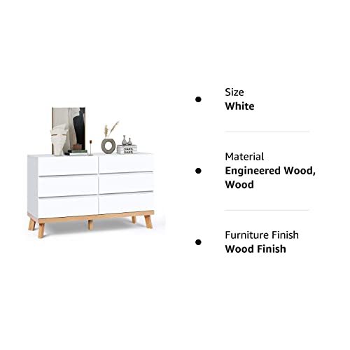YIGOBUY White Dresser for Bedroom 6 Drawer Double Dresser Chest of Drawers Large Storage Cabinet Wooden Dresser for Bedroom, Living Room, Hallway YIGOBUY