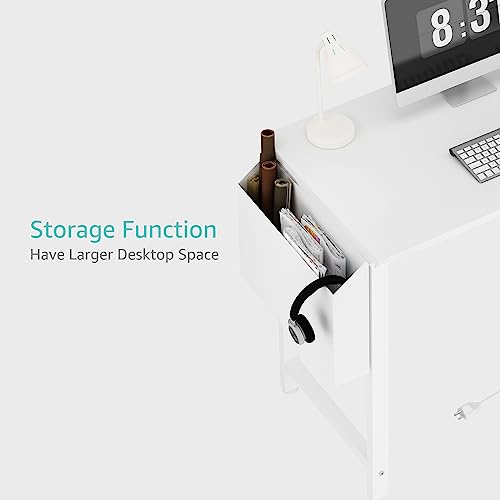 Lufeiya White L Shaped Computer Desk with Power Outlet Shelves, 40 Inch Small Corner Desk for Small Space Home Office, L-Shaped Desk PC Desks, White Lufeiya