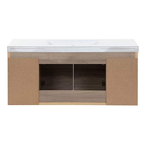 Spring Mill Cabinets Kelby 48 Inch Modern Floating Bathroom Vanity with White Single Sink Top, 2-Door Cabinet, 2 Soft-Close Drawers, 48.5" W x 18.75" D x 22.25" H, Forest Elm Spring Mill Cabinets