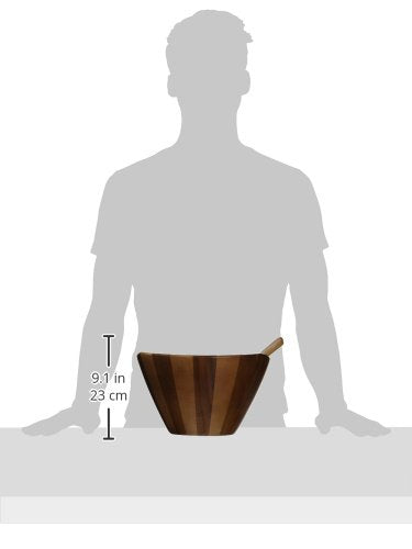 Lipper International Acacia Large Wave Bowl with Servers, 162.31 fl.oz.,Brown Lipper International