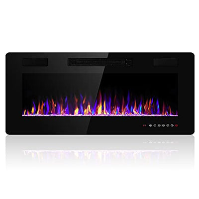 Electactic 42 Inch Electric Fireplace Insert Ultra-Thin - Recessed & Wall-Mounted Fireplace Heater with Thermostat, Adjustable Flame, Remote Control - Linear with Timer, Touch Screen, 750/1500W