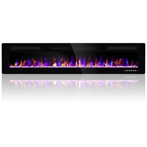 Ludatido 72 Inch Electric Fireplace Wall Mounted/Recessed, Electric Fireplace Insert with 5100BTU fpr 410 sq ft Room, Multicolor Flame with Timer/Touch Screen/Remote-Slim Ludatido