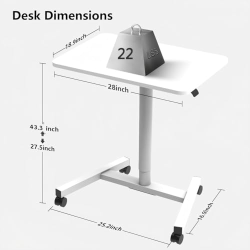MPETAPT 28-Inch Mobile Standing Desk, Computer Workstations with Cup Holder, Portable Standing Desk with Lockable Wheels, Rolling Table for Home Office Classroom Hospital (Snow-White, Steel Classic) MPETAPT