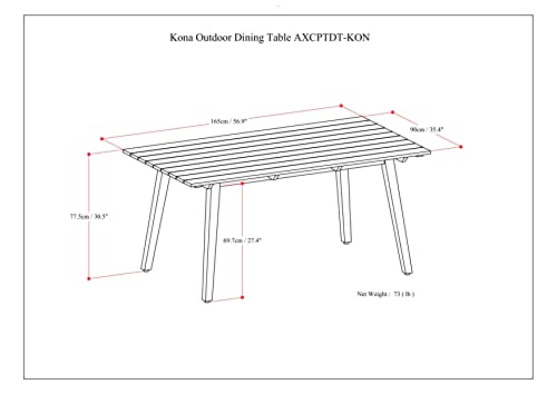 SIMPLIHOME Kona SOLID ACACIA WOOD 65 Inch Wide Contemporary Outdoor Dining Table in Light Teak, For the Dining Room and Porch SIMPLIHOME