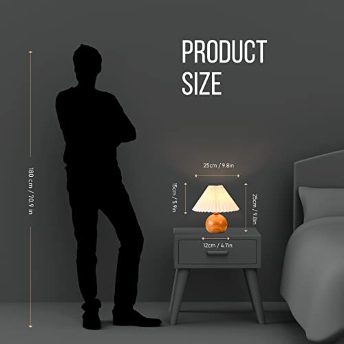 KUNJOULAM Cute Small Pleated Lamp, Modern Bedside Nightstand/Table Lamp with Beige Lampshade, Metal Base for Bedroom, Home Office, Living Room, Kids Dorm with E12 Bulb KUNJOULAM
