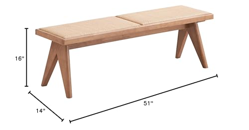 aphrophina Outdoor Rattan Backless Bench, Compact Design for Flexible Seating, Mid-Century Modern Style, Natural Finish aphrophina
