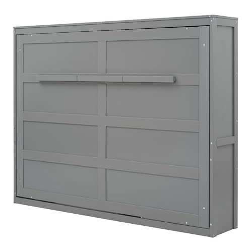 Merax Modern Farmhouse Solid Wood Murphy Cabinet Bed, No Box Spring Needed/Easy Assemble/Queen,Gray Merax