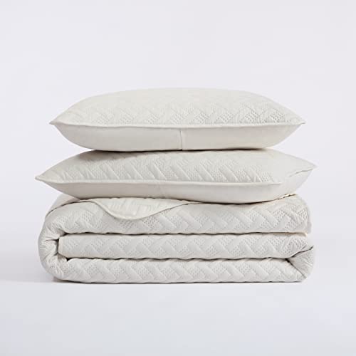 Serta ComfortSure Soft 3-Piece Full/Queen Quilt Bedding Set, Includes Bedspread/Coverlet and Pillow Shams, Bedding for All Seasons, Machine Washable, Ivory Serta
