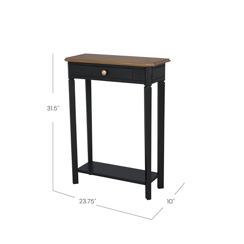 East at Main Marnie Console Table – 23.75” Black Narrow Entryway Piece with Storage Drawer & Shelf – Handcrafted Solid Wood Accent for Small Spaces East at Main