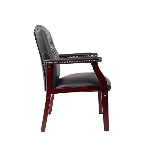 LIFE SKY Leather Armchair for Office Reception - Classic Tufted Guest Chair with Wooden Frame & Brass Nail Head Trim - Professional Waiting Room & Home Study Seating for Consultants LIFE SKY