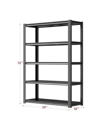 Welfiya 39" W Garage Shelving,5-Tier Heavy Duty Shelving Unit,3000LBS Adjustable Metal Storage Shelves,Storage Rack Units for Industrie,Shed,Warehouse,Basement,Black,39" W x 18" D x 72" H Welfiya