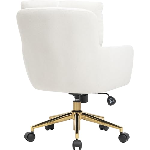 BALIAA Flannel Office Chair, Comfy Home Office Desk Chairs with Lumbar Support, Modern Velvet Desk Chair Gold Legs Small Swivel Task Chair for Home Office, Bedroom, Study (Beige, L) BALIAA