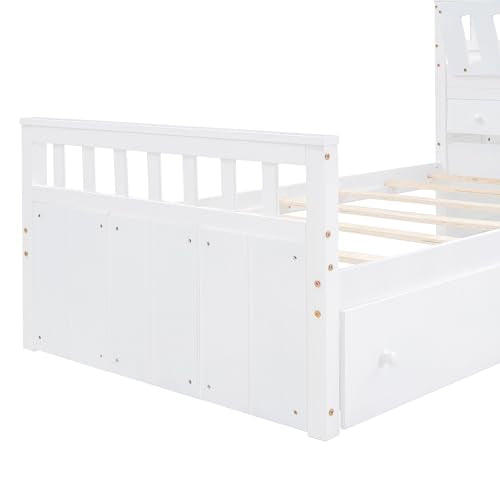 Ball & Cast L-Shaped Space-Saving Twin Low Loft with Platform Bed,Bunk Bedframe W/Full Safty Guardrails & 7 Drawers,Sturdy Construction,Easy Assembly,Functional Bedroom Set for Boy Girl Keens,White Ball & Cast