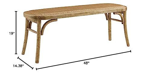 Linon Hank Natural Bentwood Bench with Natural Woven Rattan Seat Linon