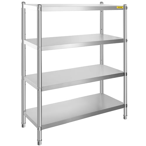 VEVOR Stainless Steel Shelving 46.8x18.5 Inch 4 Tier Adjustable Shelf Storage Unit Stainless Steel Heavy Duty Shelving for Kitchen Commercial Office Garage Storage 330lb Per Shelf VEVOR