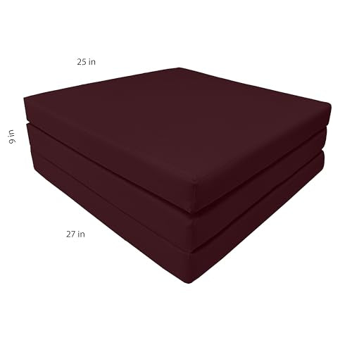 D&D Futon Furniture Trifold Foam Beds, Floor Tri-Fold Bed, Foldable Shikibuton Mattress Cushion Topper Mat for Space Saving Sleepover 3x27x75 in, Burgundy D&D Futon Furniture