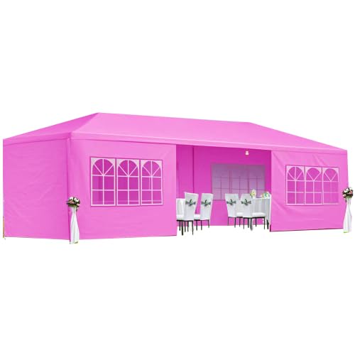 10x30ft Ez Pop up Canopy Tent with 8 sidewalls Easy Up Commercial Outdoor Canopy Wedding Party Tents for Parties All Season Wind & Waterproof Gazebo with Roller Bag (Pink, 10x30') AYJOIR