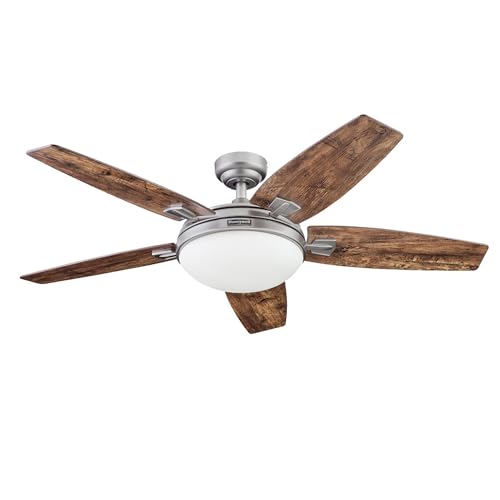 Honeywell Ceiling Fans Carmel Modern 48 Inch Ceiling Fan with Light, Remote Control Fan, LED Indoor Fan with 5 Blades, Gray Oak and Brown Chestnut Blade Finish Options, Silver (51627-01) Honeywell