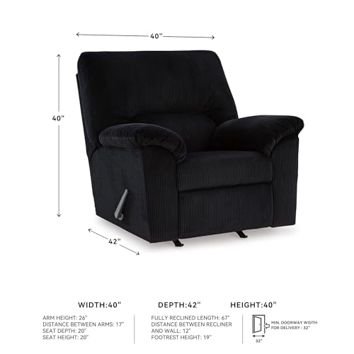 Signature Design by Ashley SimpleJoy Casual Rocker Recliner with Pillow-Top Armrest, Black