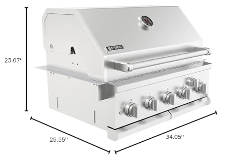 Spire Premium Grill built-in head, 5-Burner with Rear Burner Propane Grill, Convertible to Natural Gas, 30 inches Built In 3050R Island Grill Head, Stainless Steel, BBQ Grill Island Spire
