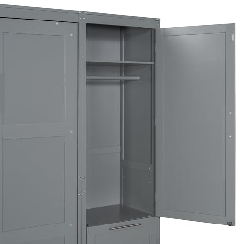 Merax Murphy Bed Queen with Wardrobe, Queen Size Wall Murphy Bed with 5 Drawers and Storage Shelves, No Box Spring Needed, Gray Merax