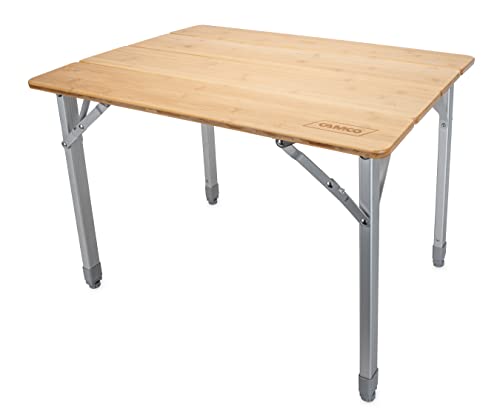 Camco Folding Bamboo Table with Aluminum Legs | Natural Bamboo Top | Lightweight for Added Portability (51895) Camco