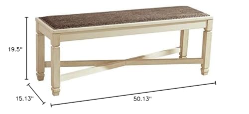 Signature Design by Ashley Bolanburg French Country Upholstered Dining Room Bench, Antique White Signature Design by Ashley