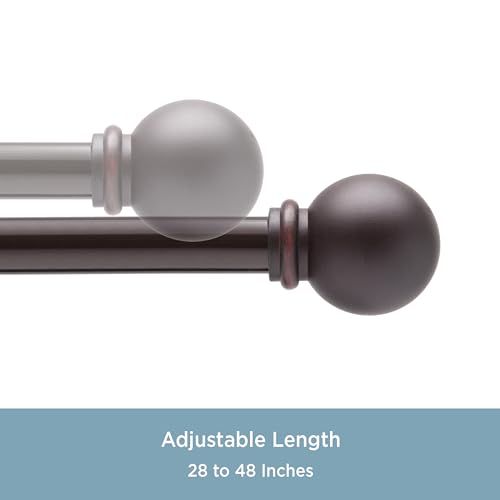 Kenney KN71706 Chelsea Ball End Standard Decorative Window Curtain Rod, 28-48" Adjustable Length, Weathered Brown Finish, 5/8" Diameter Steel Tube, 1-Pack Kenney