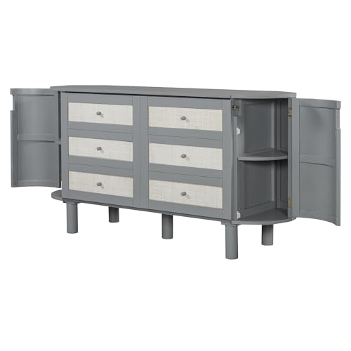 Harper & Bright Designs Full Murphy Bed with Hidden Storage & Modern Woven Design, Gray