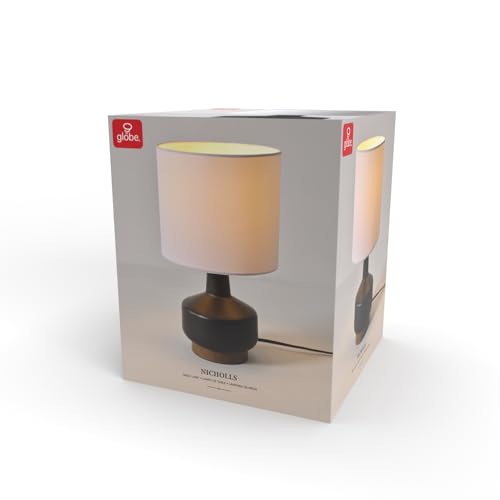 Globe Electric 61000049 17" Ceramic Table Lamp, Soft Beige Finish, White Linen Shade, On/Off Rotary Switch on Socket, Table Lamp for Living Room, Home Décor, Lamps for Bedroom, Room Décor Globe Electric