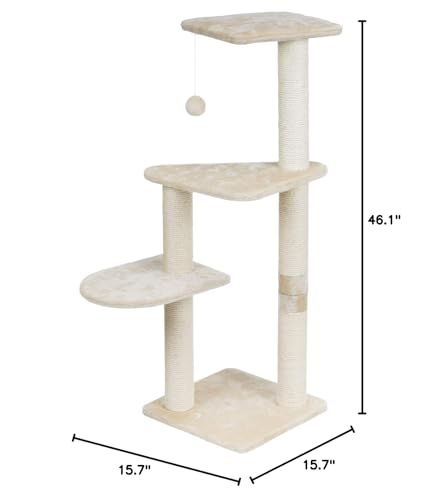 TRIXIE Pet Products Altea Cat Tree (Beige with paw prints), large (16 x 16 x 46 in.) (43884) TRIXIE