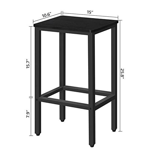 MAHANCRIS Bar Stools, Set of 2 Bar Chairs with Footrest, 2-Piece Dining Stools, 25.8-Inch Height, Rectangular Industrial Bar Stools, Strong Metal Frame, for Dining Room, Kitchen, Black BAHB0101 MAHANCRIS