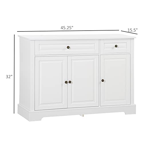 HOMCOM Sideboard Buffet Cabinet, Modern Buffet Cabinet with Storage and 2 Drawers, Coffee Bar Station with Adjustable Shelves for Kitchen, Entryway, White HOMCOM