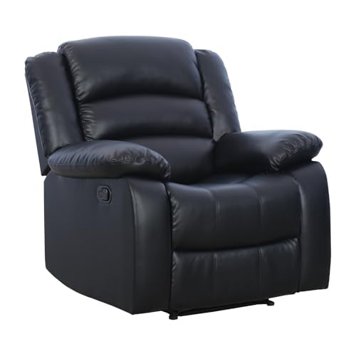 EBELLO Classic Manual Recliner Chair, Faux Leather Recliner Sofa with Overstuffed Arms and Back Single Reclining Couch for Living Room, Bedroom, Black