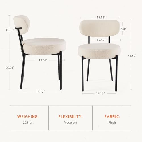 Sweetcrispy Dining Chairs Set of 4, Boucle Upholstered Modern Mid Century Round Kitchen Chairs with Curved Backrest & Metal Legs for Vanity, Living Room - Beige Sweetcrispy