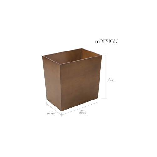 mDesign Rectangular Narrow Trash Can Wastebasket, Small Garbage Container Bin for Bathroom, Kitchen, Home Office, Craft Room, Bamboo Veneer, Brock Collection, Brown mDesign