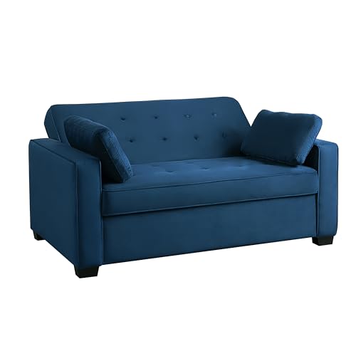 Serta Ainsley 66.5" Convertible Sleeper Loveseat, Full Size, Dreamcoil Comfort, Soft Velvet Fabric, Navy Serta